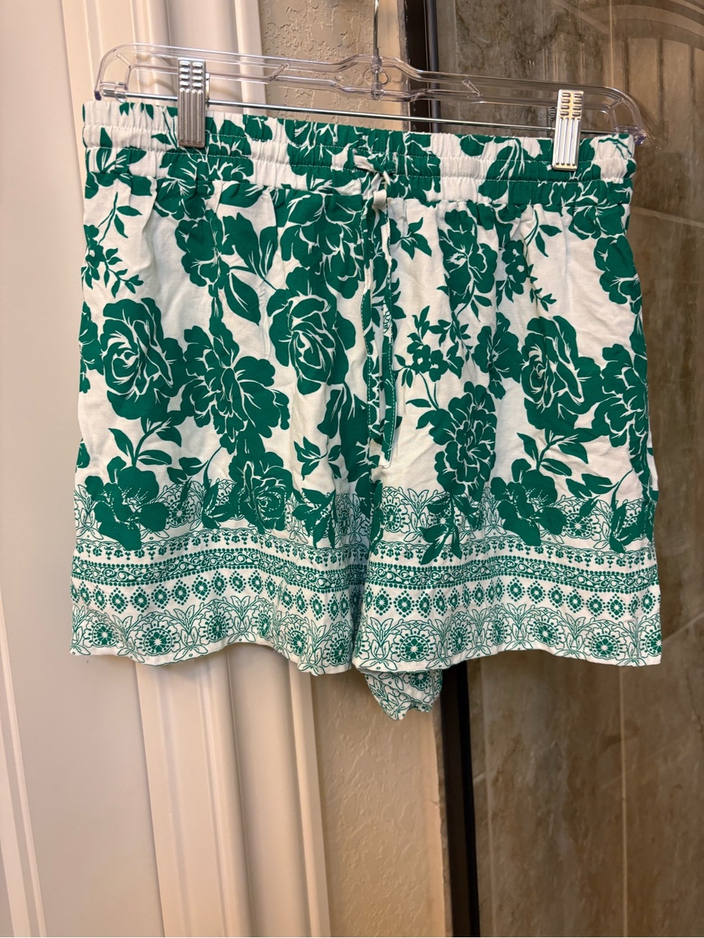 Francesca's Collections White Shorts with Green Floral Border